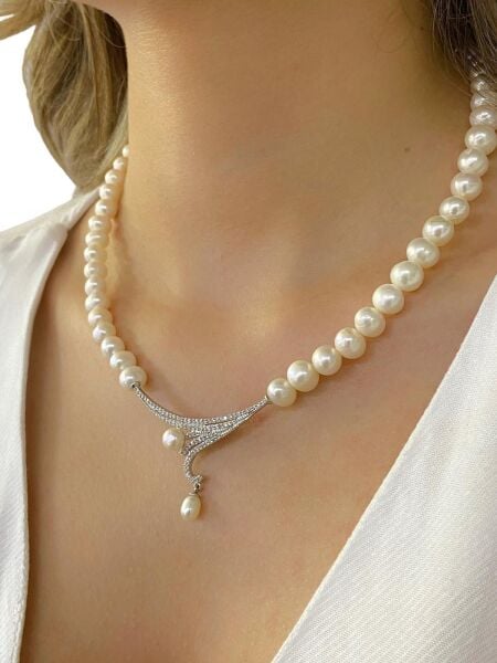 925 Ayar Gümüş Üst Kalite Özel Tasarım İnci Gerdanlık Kolye