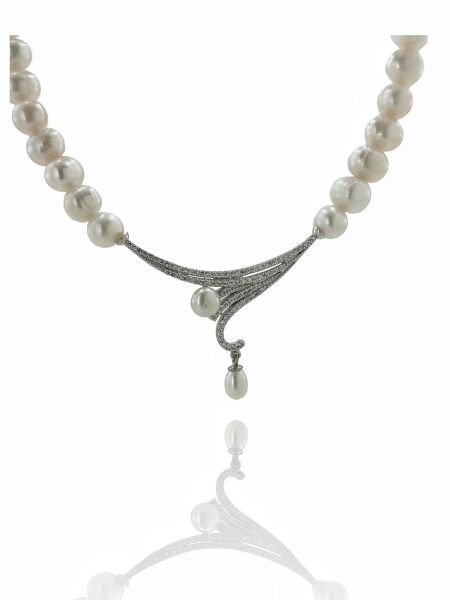 925 Ayar Gümüş Üst Kalite Özel Tasarım İnci Gerdanlık Kolye