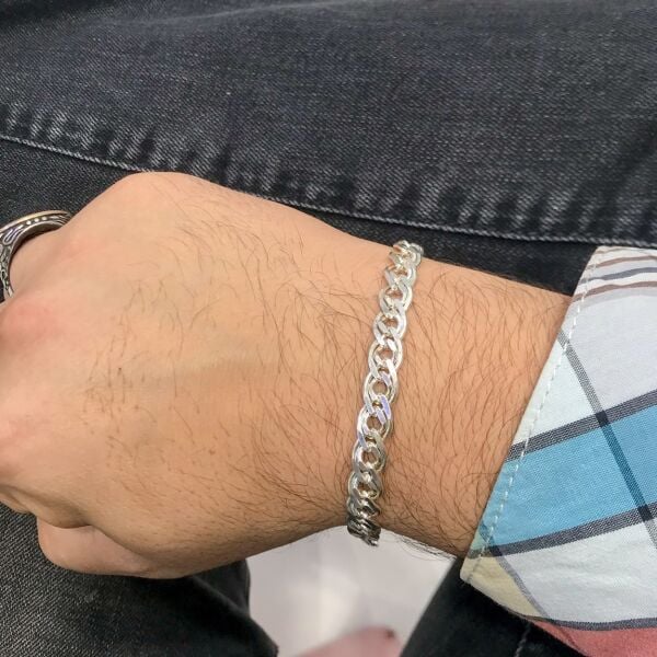 7 mm Gümüş Örgü Yeni Şık Tasarım Erkek Bileklik