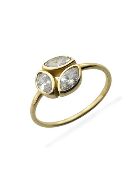 Üç Taş Özel Stil İtalyan 14 Ayar Altın Yüzük