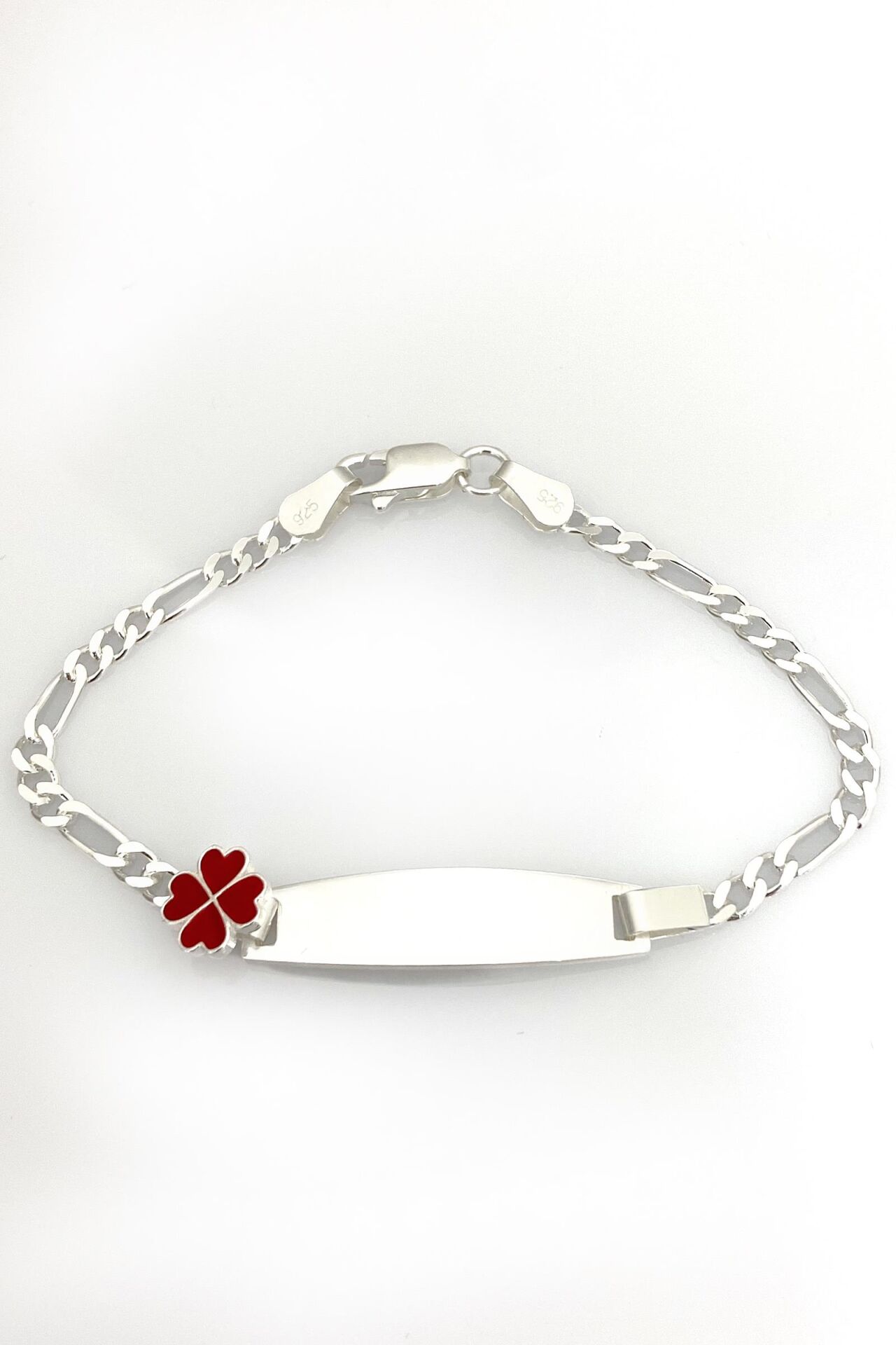 Çocuk Künyesi Kırmızı Yonca 925 Gümüş Künye Bileklik