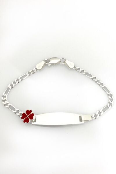 Çocuk Künyesi Kırmızı Yonca 925 Gümüş Künye Bileklik