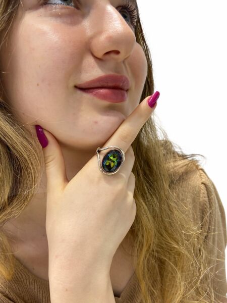 Oval Mistik Topaz Otantik El Üretim Özel Tasarım Gümüş Yüzük
