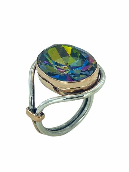 Oval Mistik Topaz Otantik El Üretim Özel Tasarım Gümüş Yüzük
