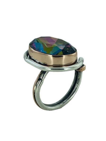 Oval Mistik Topaz Otantik El Üretim Özel Tasarım Gümüş Yüzük