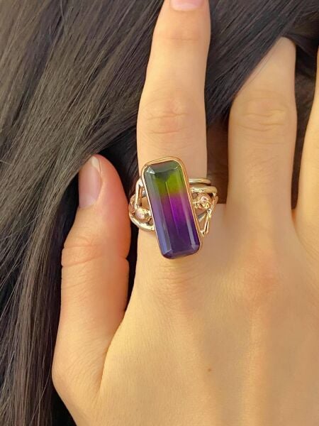 925 Gümüş Doğal Turmalin Taş El Üretimi Otantik Yüzük