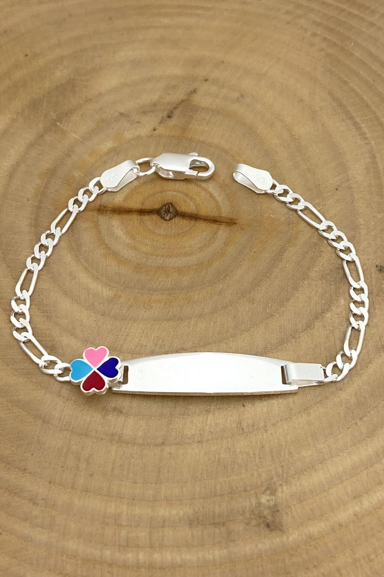 Çocuk Künyesi Renkli Yonca 925 Gümüş Künye Bileklik