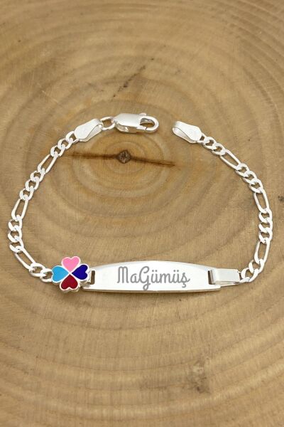 Çocuk Künyesi Renkli Yonca 925 Gümüş Künye Bileklik