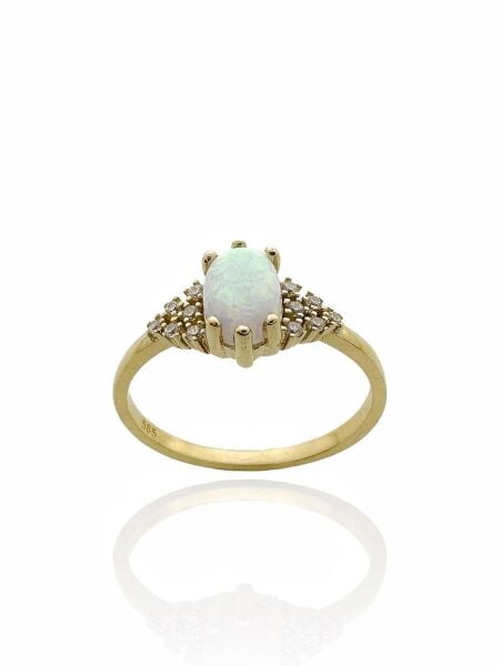 Pırlanta Modeli Beyaz Opal Taş Üst Kalite Stil 14 Ayar Altın Yüzük