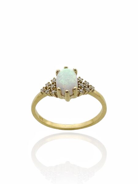 Pırlanta Modeli Beyaz Opal Taş Üst Kalite Stil 14 Ayar Altın Yüzük