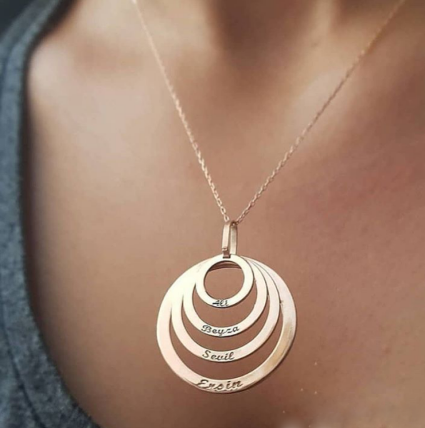 4 Dört isimli aile kolyesi Gümüş Kolye