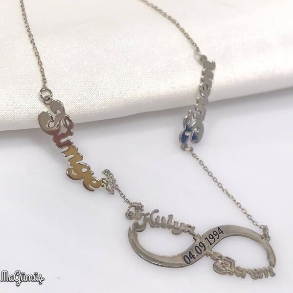 Yeni Sonsuzluk Dört İsimli Aile Gümüş Kolye kolyesi