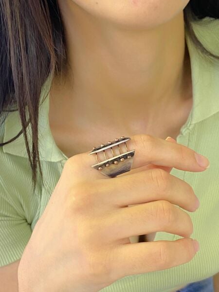 925 Gümüş Özel Tasarım Taşsız Otantik El Üretimi Stil Yüzük