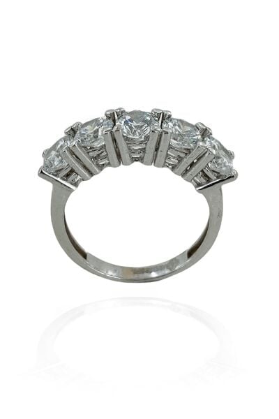 8 Ayar Beyaz Altın Sade Klasik Beştaş Yüzük