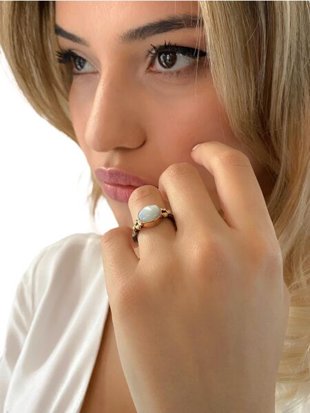 El Üretimi Doğal Sedef Taşlı Bizans 925 Gümüş Yüzük