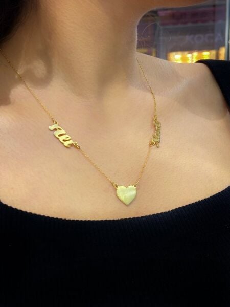 İki İsimli Kalpli Altın Kaplama 925 Gümüş Kolye