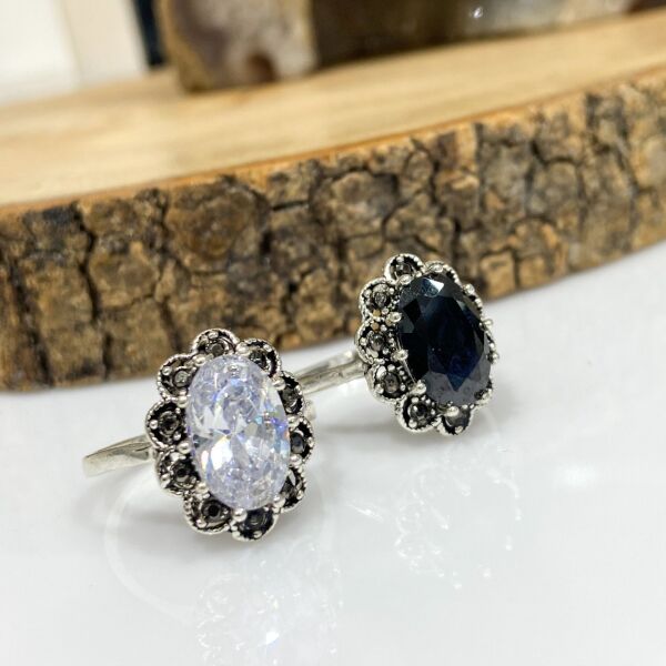 Otantik Markazit Zirkon Taş Gündelik 925 Gümüş Yüzük