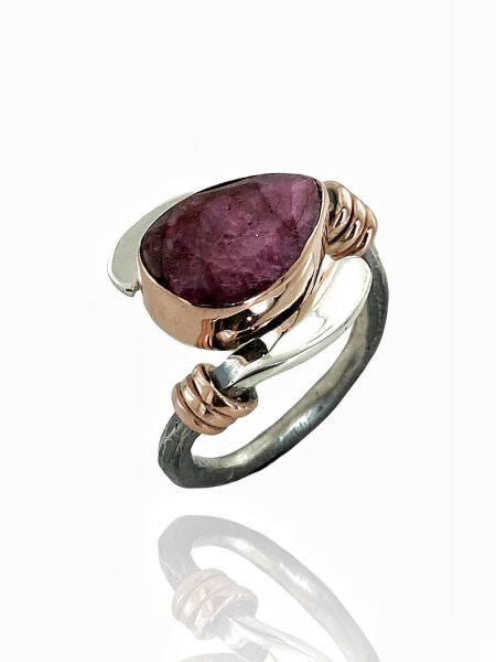 925 Gümüş Doğal Yakut Taş Otantik El Üretimi Yüzük