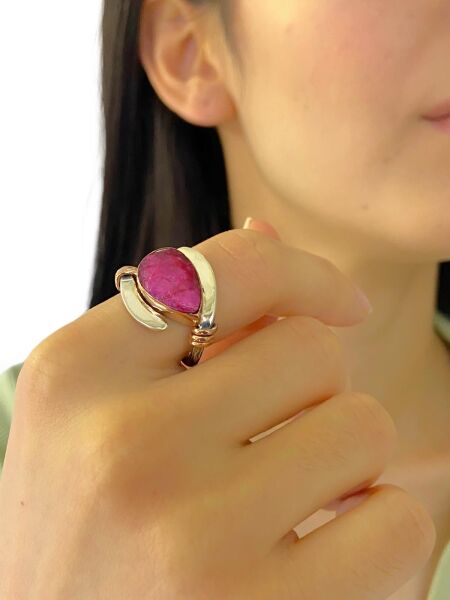 925 Gümüş Doğal Yakut Taş Otantik El Üretimi Yüzük