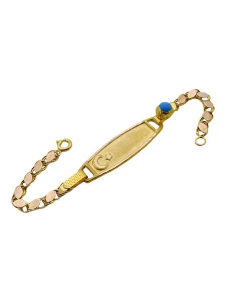 14 Ayar Altın Ayyıldız Mavi Boncuk Bebek Çocuk Künyesi Bileklik