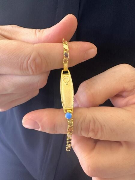 14 Ayar Altın Ayyıldız Mavi Boncuk Bebek Çocuk Künyesi Bileklik