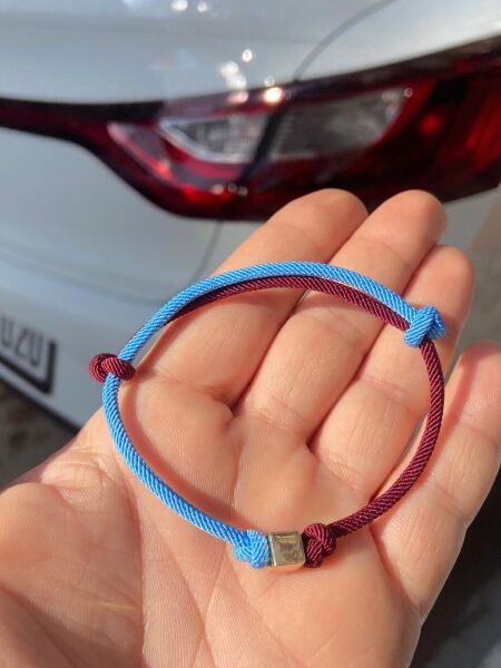 Unisex Trend Bordo Mavi İpli Küp Bileklik 14 Ayar