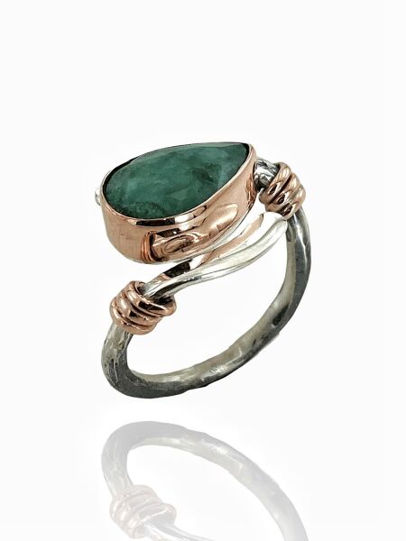 925 Gümüş Doğal Zümrüt Taş Otantik El Üretimi Yüzük