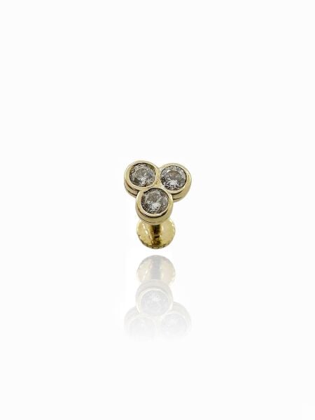 Üç Taş Tragus Küpe 14 Ayar Altın