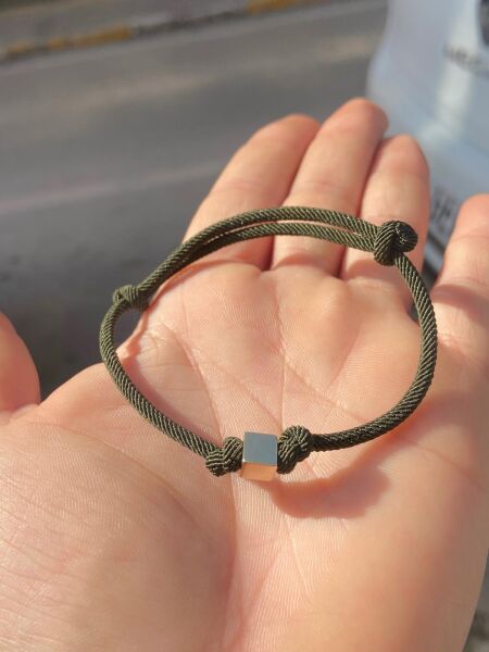 Unisex Trend Yeşil İpli Küp Bileklik 14 Ayar