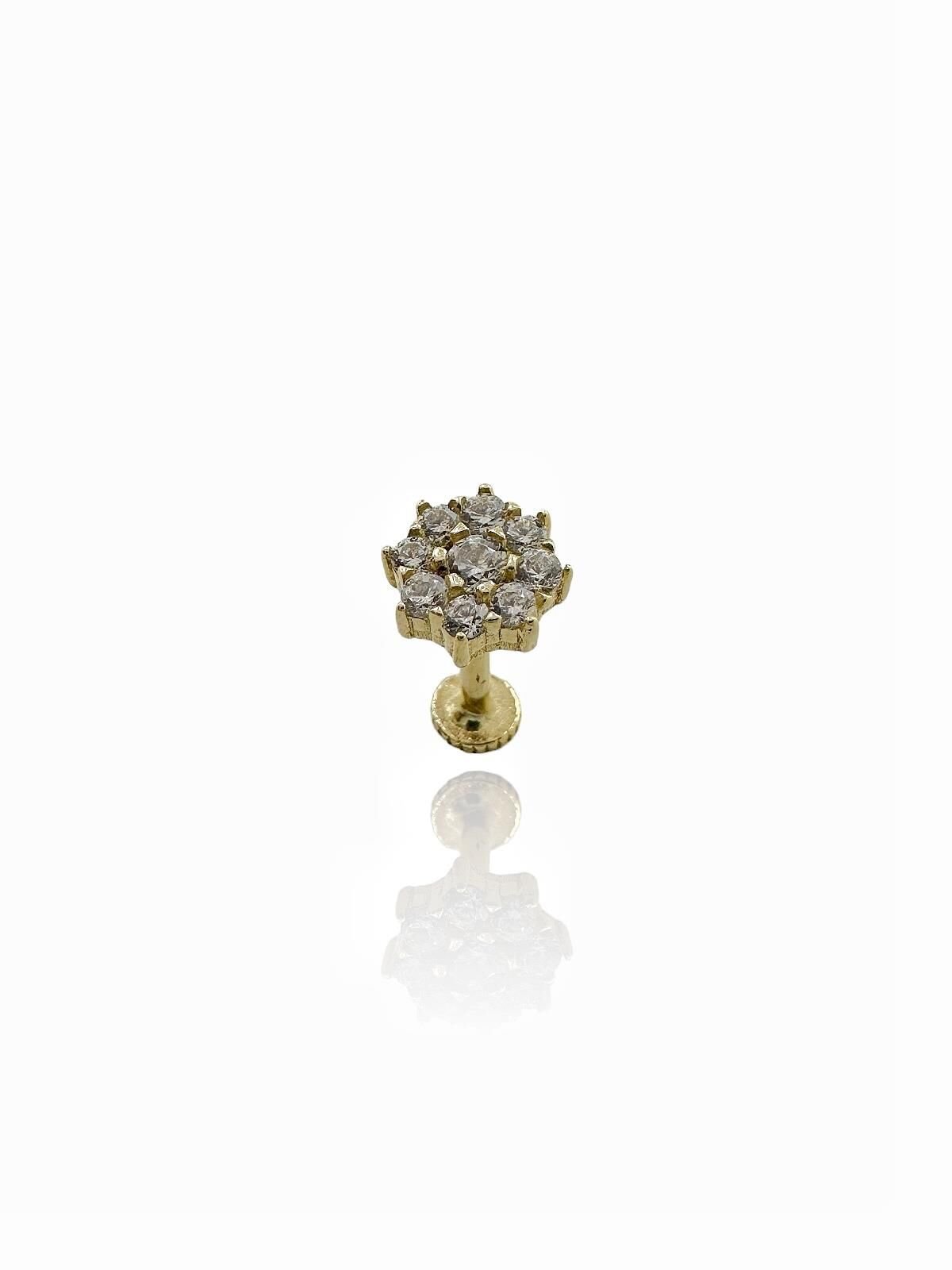 Pırlanta Montür Zirkon Tragus Küpe 14 Ayar Altın