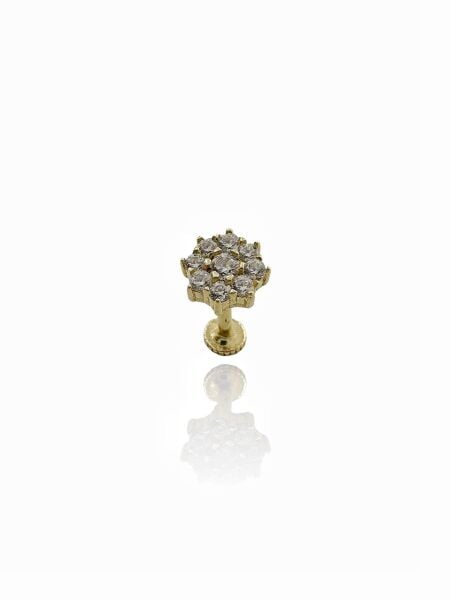 Pırlanta Montür Zirkon Tragus Küpe 14 Ayar Altın