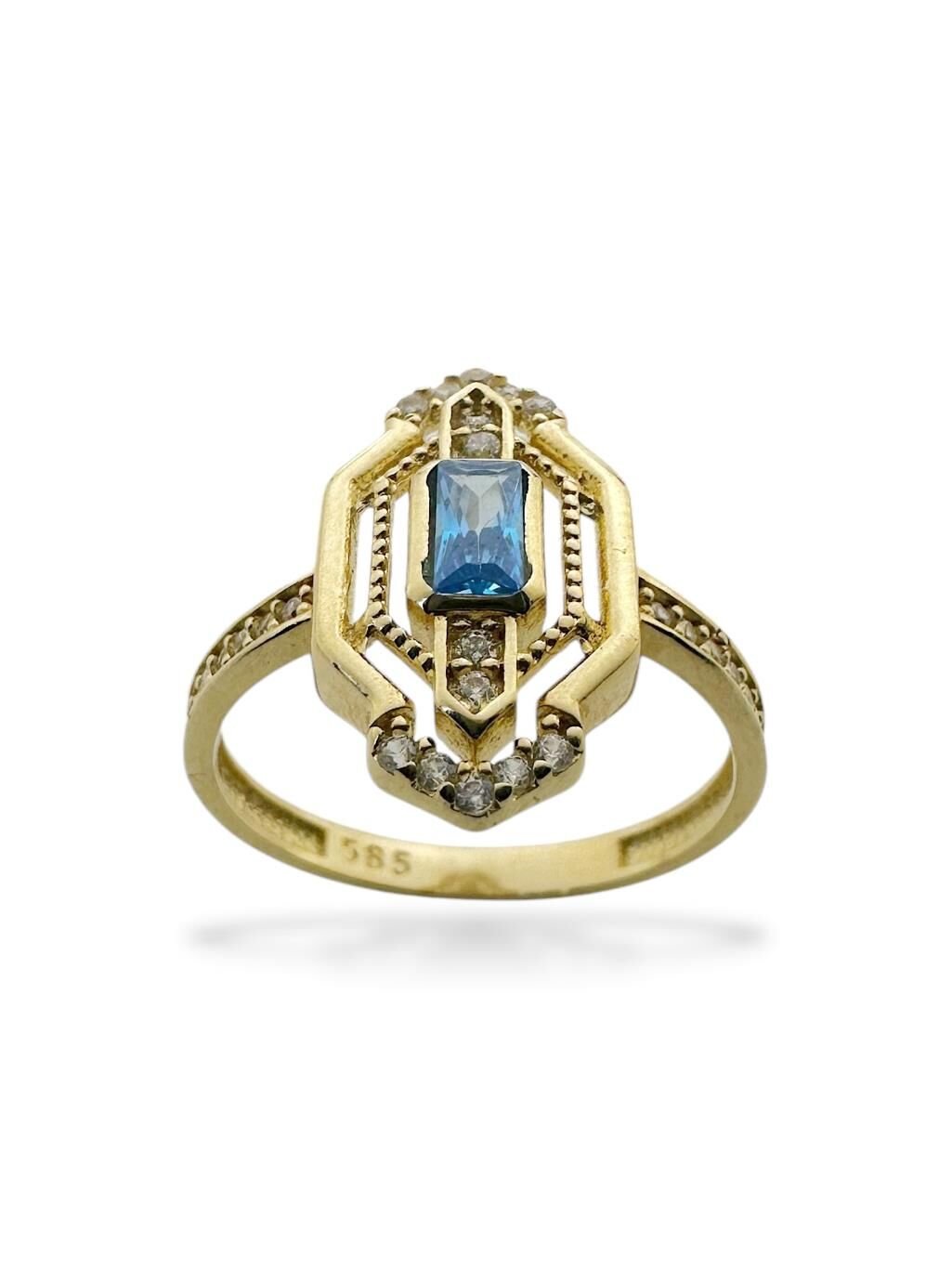 Üst Kalite Baget Aquamarine Taşlı 14 Ayar Altın Yüzük