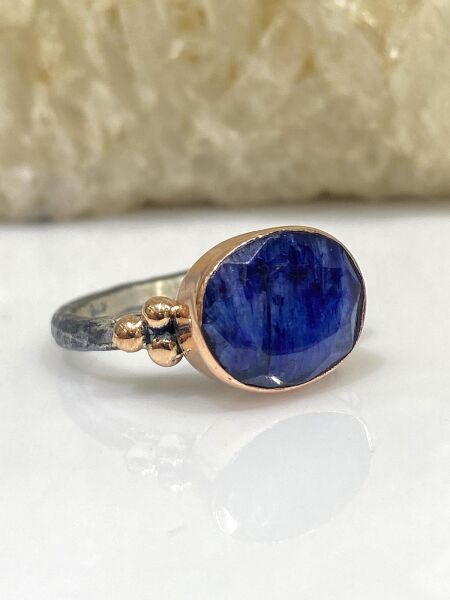 El Üretim Doğal Safir Oval Taş Otantik 925 Ayar Gümüş Yüzük