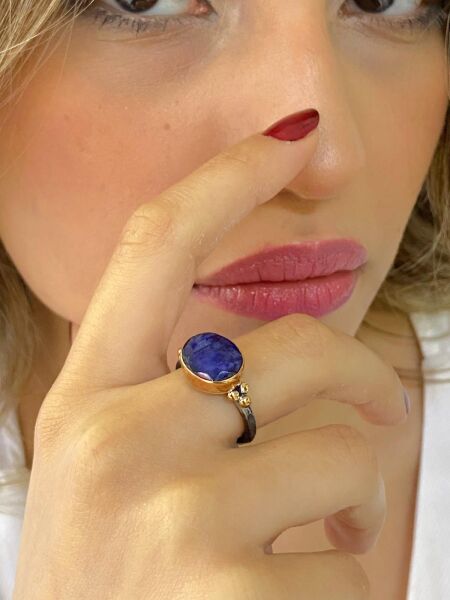El Üretim Doğal Safir Oval Taş Otantik 925 Ayar Gümüş Yüzük