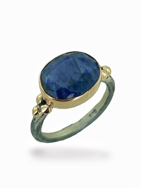 El Üretim Doğal Safir Oval Taş Otantik 925 Ayar Gümüş Yüzük