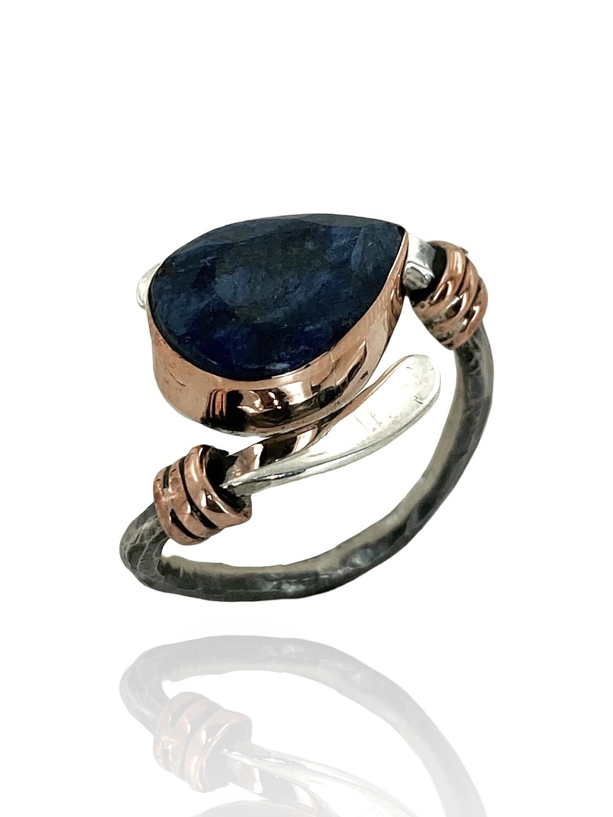 925 Gümüş Doğal Safir Taş Otantik El Üretimi Yüzük