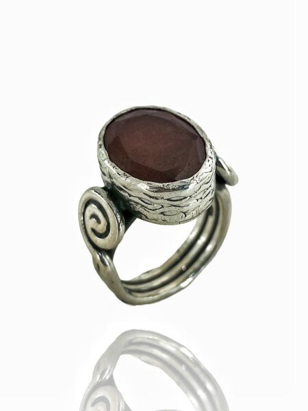 El Üretim Yakut Taş Otantik 925 Ayar Gümüş Yüzük