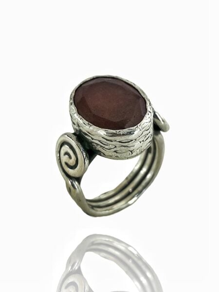 El Üretim Yakut Taş Otantik 925 Ayar Gümüş Yüzük