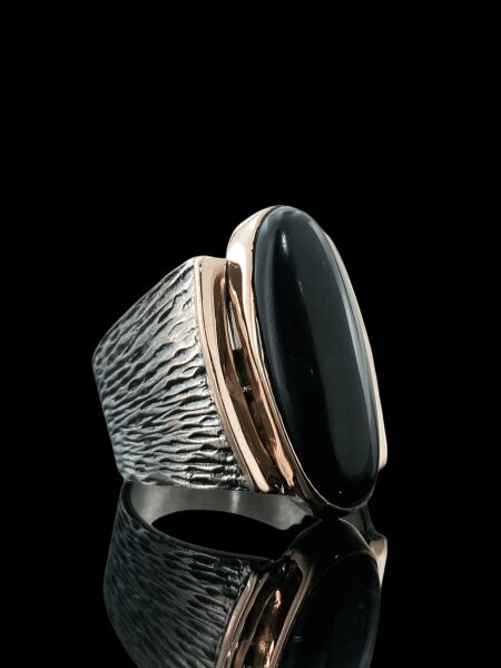 Erzurum Oltu Taşlı El Üretimi Mekik Modeli 925 Gümüş Yüzük