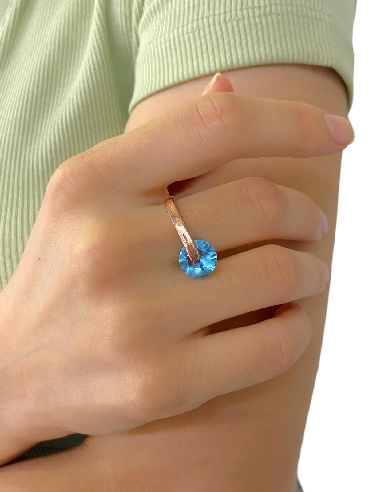 925 Gümüş Özel Tasarım Dönen Aquamarin Otantik El Üretimi Yüzük