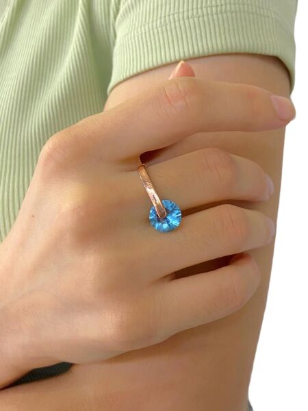 925 Gümüş Özel Tasarım Dönen Aquamarin Otantik El Üretimi Yüzük