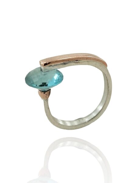 925 Gümüş Özel Tasarım Dönen Aquamarin Otantik El Üretimi Yüzük