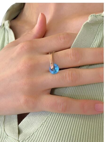 925 Gümüş Özel Tasarım Dönen Aquamarin Otantik El Üretimi Yüzük