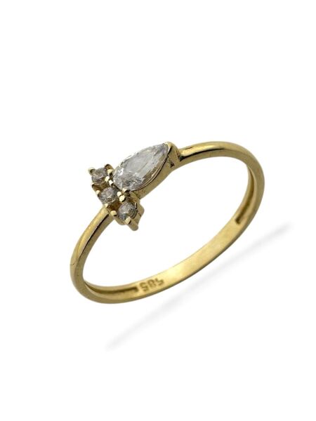 Pırlanta Montür Minik Damla Taşlı Çok Şık 14 Ayar Altın Yüzük