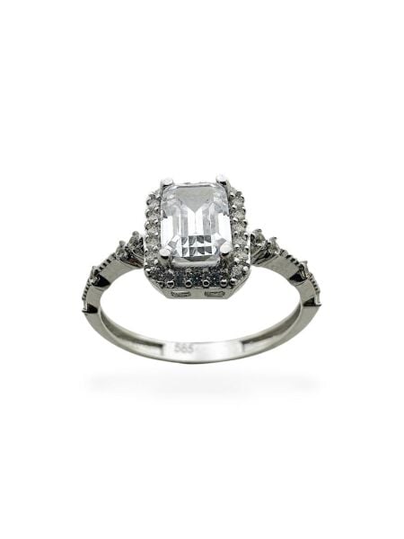 Üst Kalite Pırlanta İşçilik Baget Beyaz Altın Tek Taş Yüzük