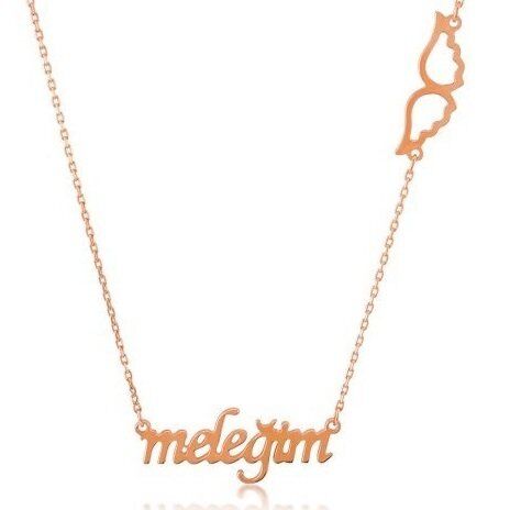 Meleğim Yazılı Rosegold Gümüş Kolye