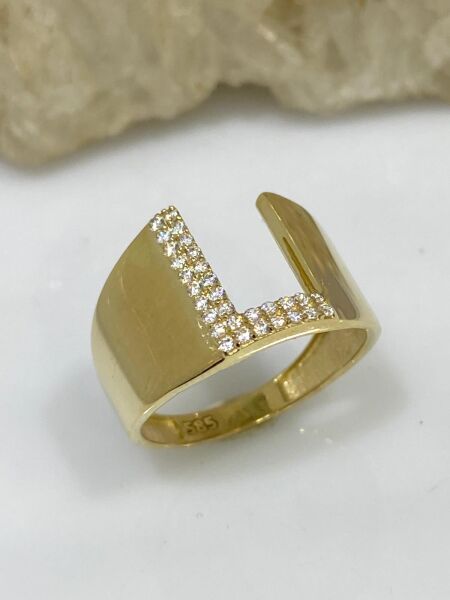 14 Ayar Altın L Harfli Üst Kalite Trend Harf Yüzük