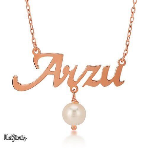 Kişiye Özel İnci Taşlı Gümüş İsim Kolye