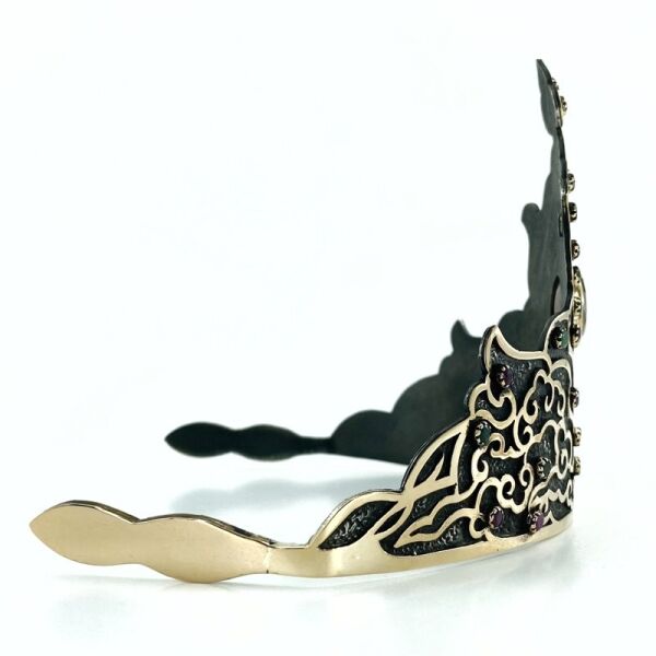 Granat,Yakut,Zümrüt Taş El Üretim Osmanlı İşlemeli Gümüş Taç