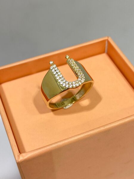 14 Ayar Altın Ü Harfli Üst Kalite Trend Harf Yüzük